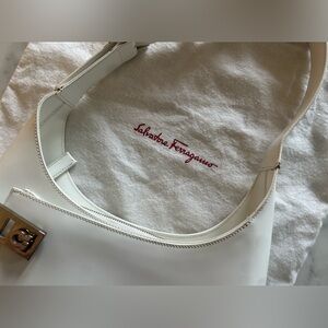 SALVATORE FERRAGAMO White Calfskin Hobo Shoulder Bag - Medium VINTAGE
